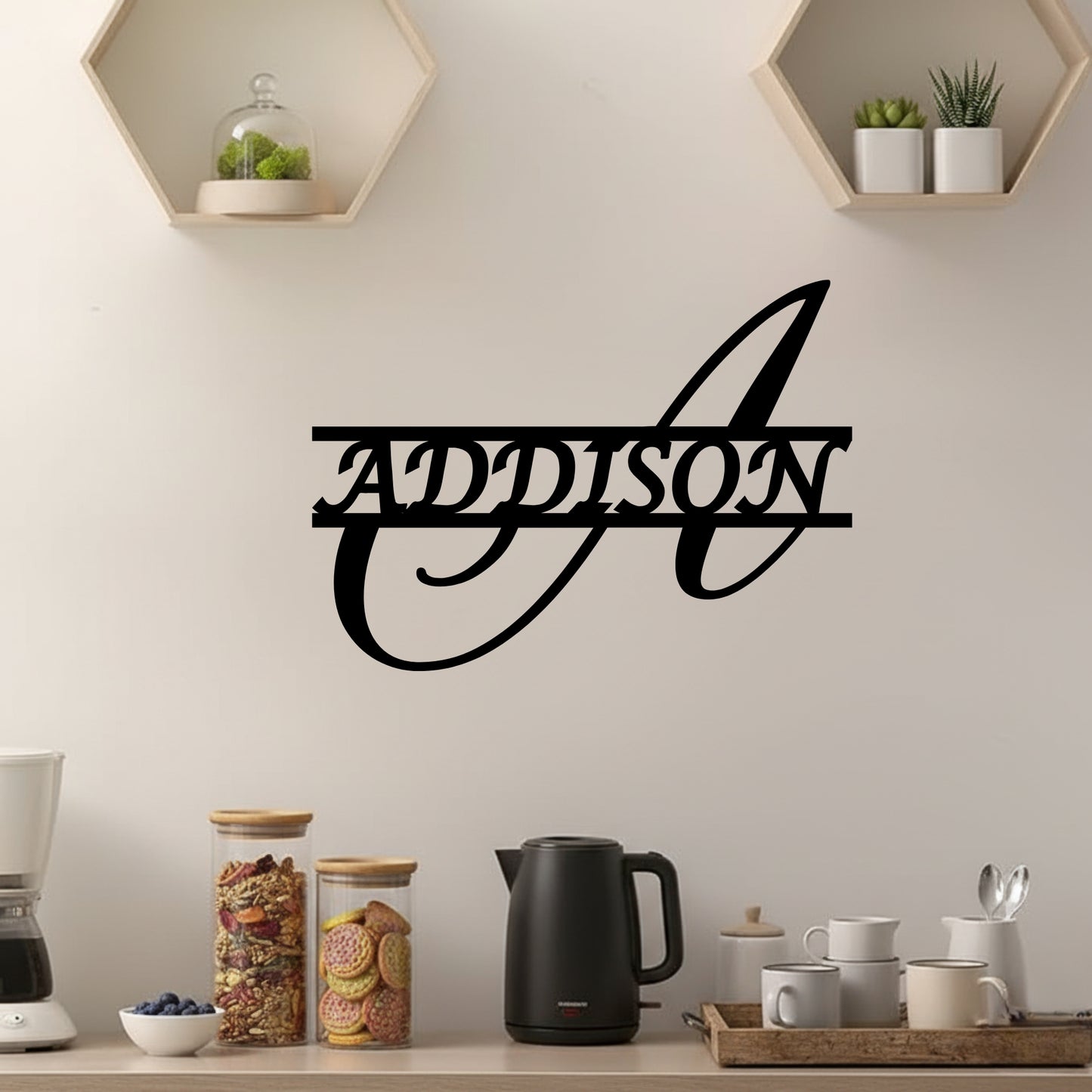 Custom Script Initial Metal Wall Art with Family Name