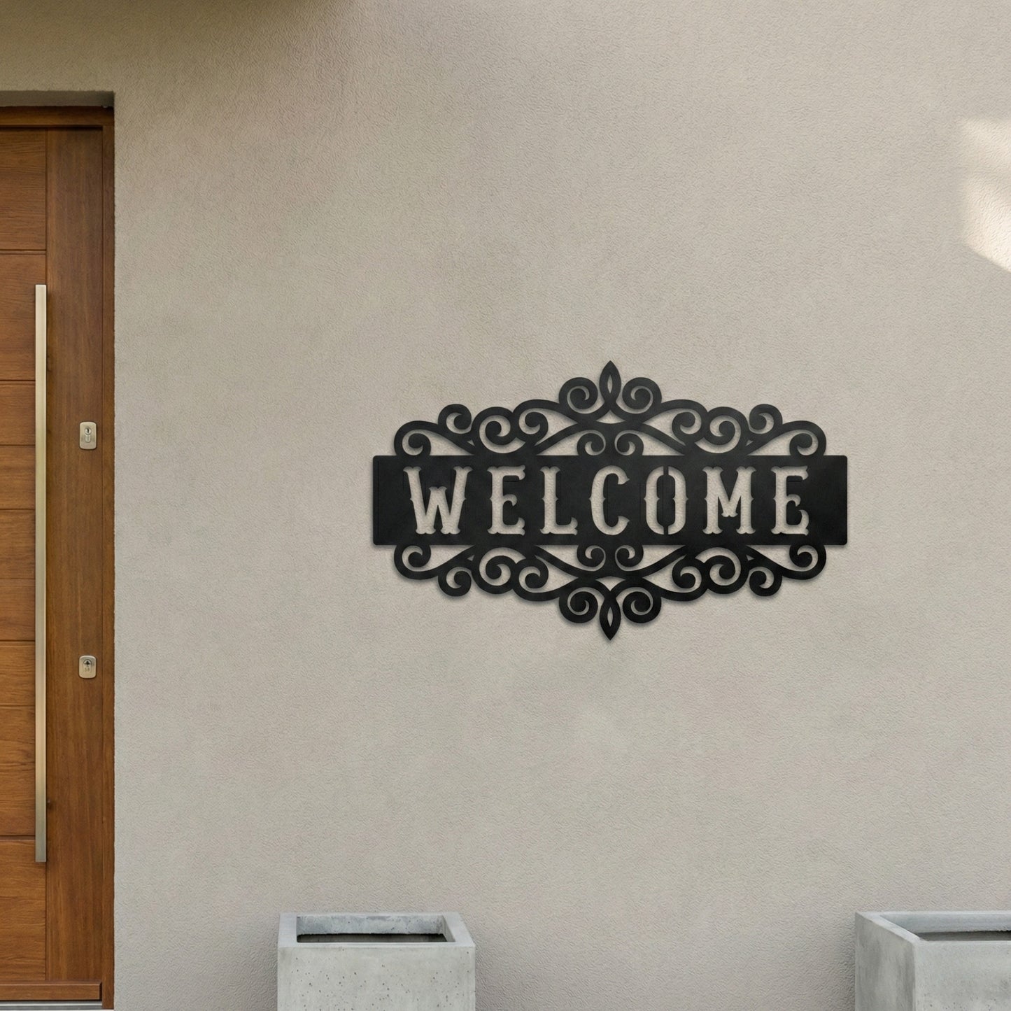 Decorative Welcome Metal Wall Art with Scrollwork Frame