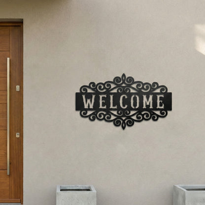 Decorative Welcome Metal Wall Art with Scrollwork Frame