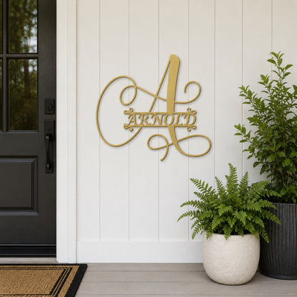 Calligraphy Family Name Monogram Metal Wall Art