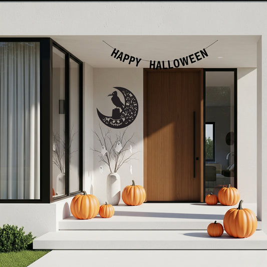 Halloween Raven Pumpkin Metal Wall Art