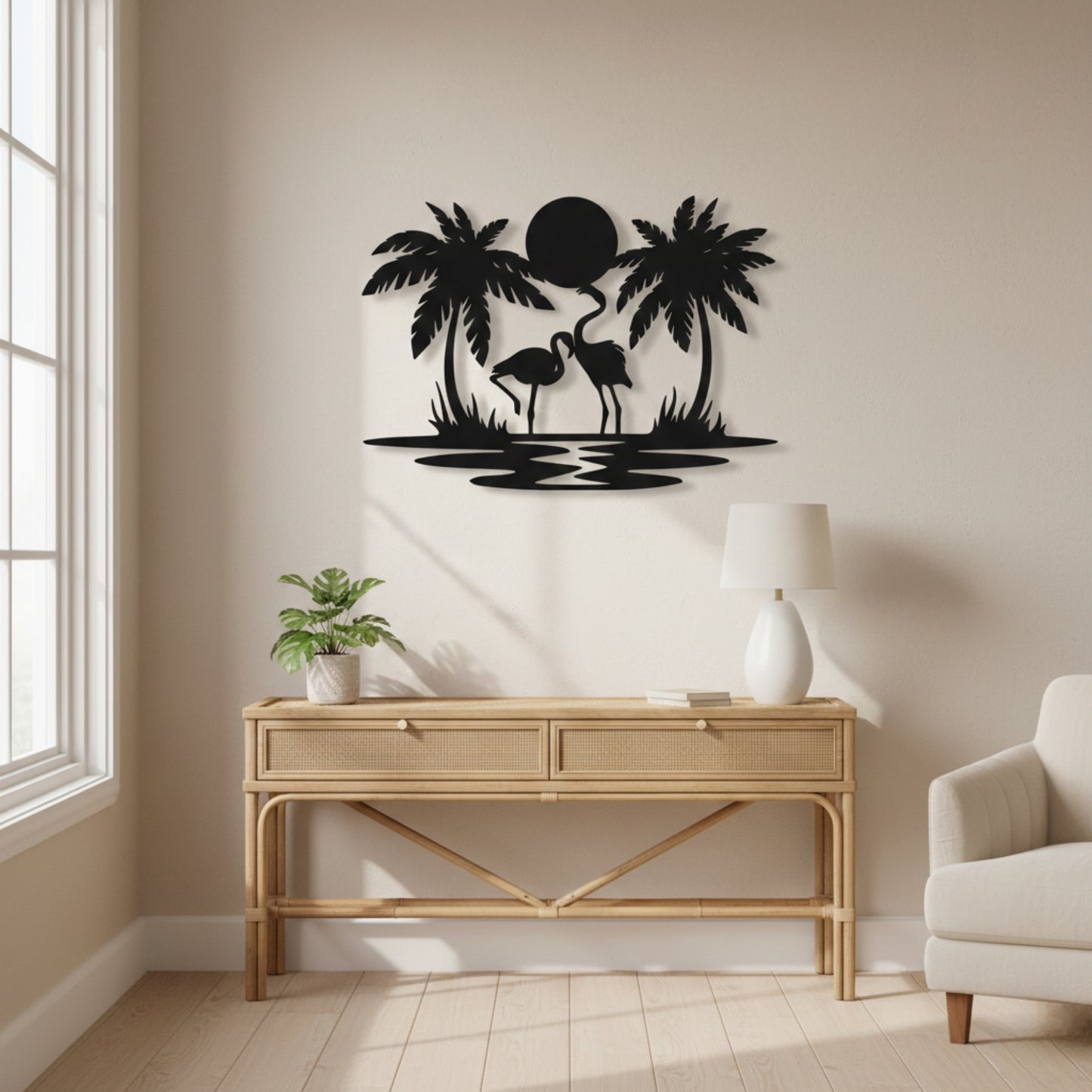 Tropical Flamingo Sunset Metal Wall Art