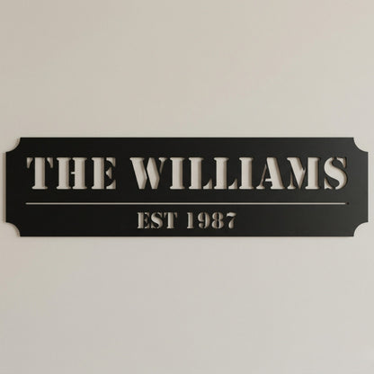 Custom Family Name Metal Sign - Straight Plaque with Established Year