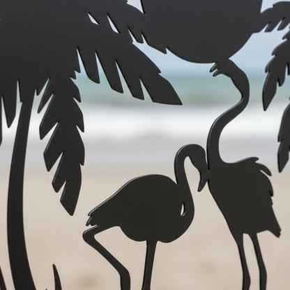 Tropical Flamingo Sunset Metal Wall Art