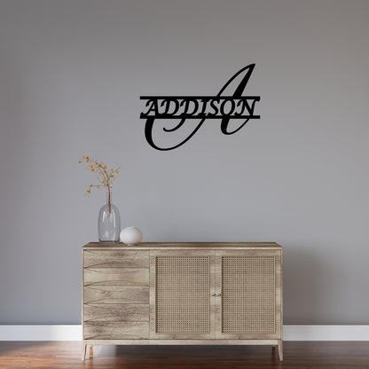 Custom Script Initial Metal Wall Art with Family Name