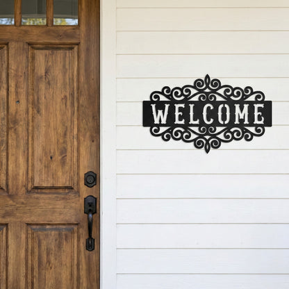 Decorative Welcome Metal Wall Art with Scrollwork Frame