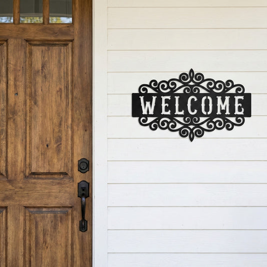 Decorative Welcome Metal Wall Art with Scrollwork Frame