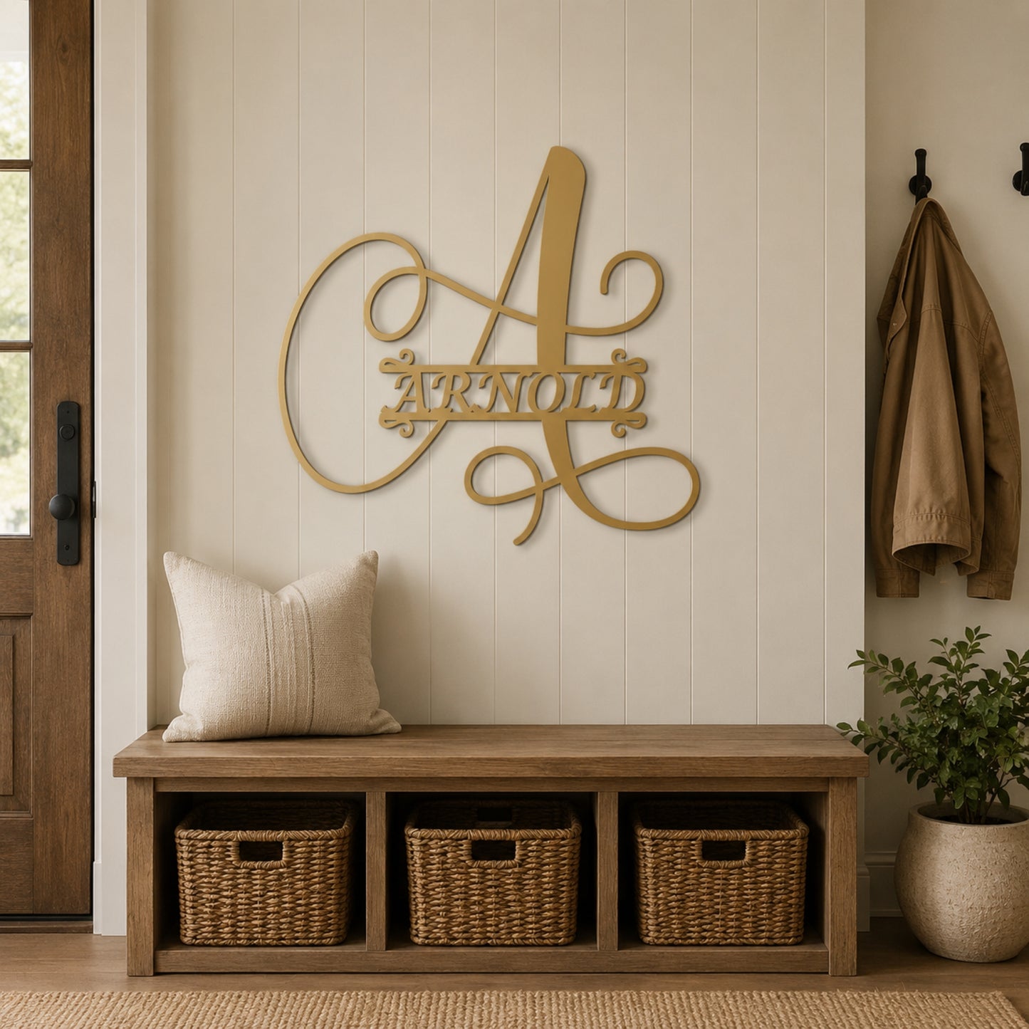 Calligraphy Family Name Monogram Metal Wall Art
