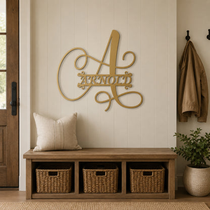 Calligraphy Family Name Monogram Metal Wall Art