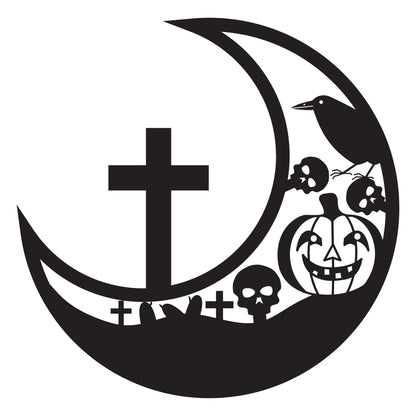 Halloween Cemetery Cross Metal Wall Art