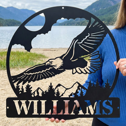 Custom Eagle Metal Name Sign - Mountain Wildlife Wall Art