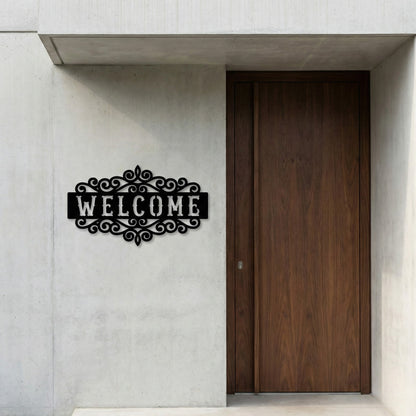 Decorative Welcome Metal Wall Art with Scrollwork Frame