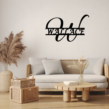 Custom Script Initial Metal Wall Art with Family Name