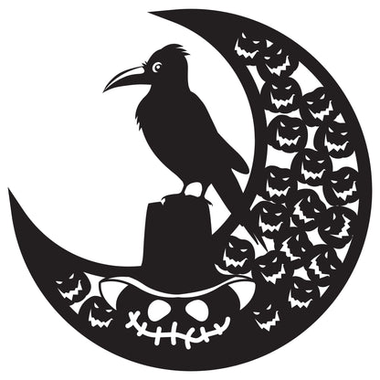 Halloween Raven Pumpkin Metal Wall Art