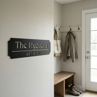 Custom Family Name Metal Sign - Stylized Serif with Established Date