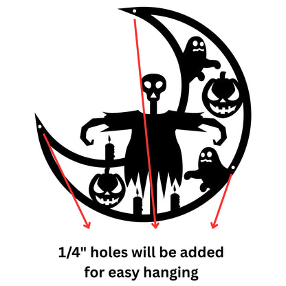 Halloween Moon Scarecrow Metal Wall Art