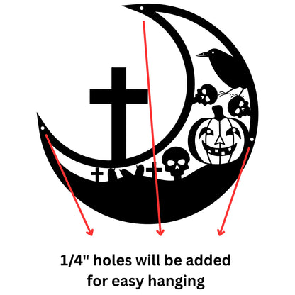 Halloween Cemetery Cross Metal Wall Art