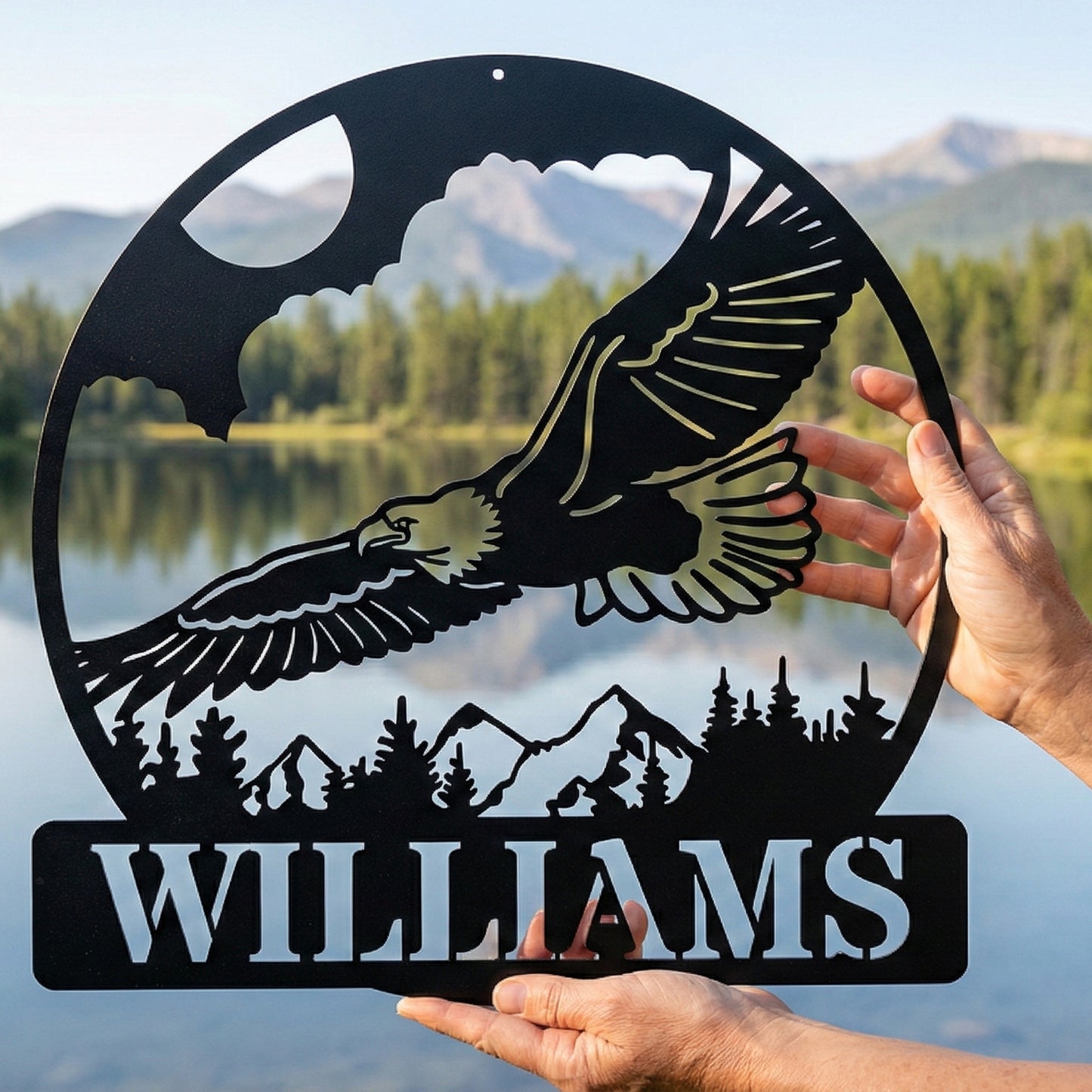 Custom Eagle Metal Name Sign - Mountain Wildlife Wall Art
