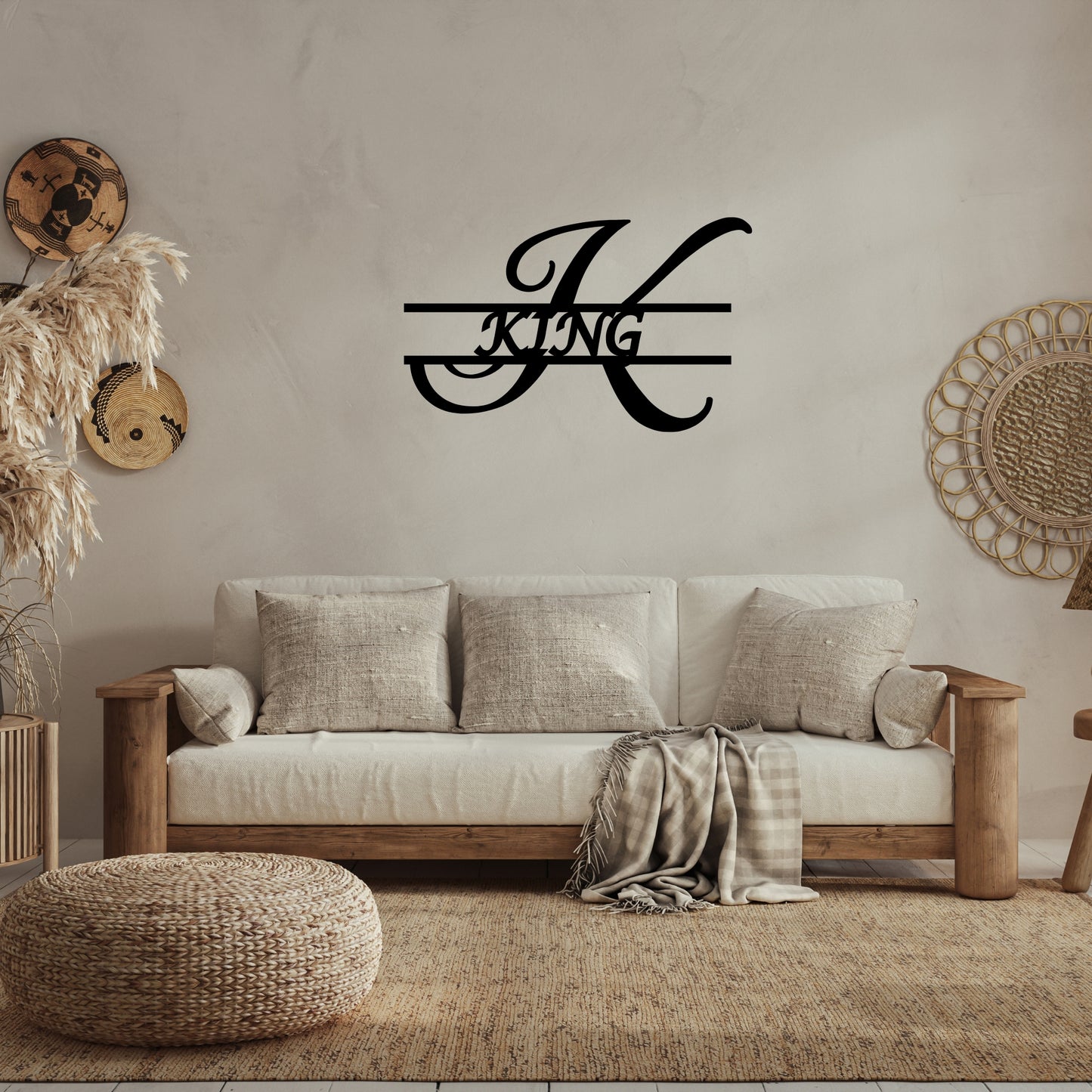 Custom Script Initial Metal Wall Art with Family Name
