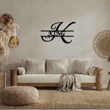 Custom Script Initial Metal Wall Art with Family Name