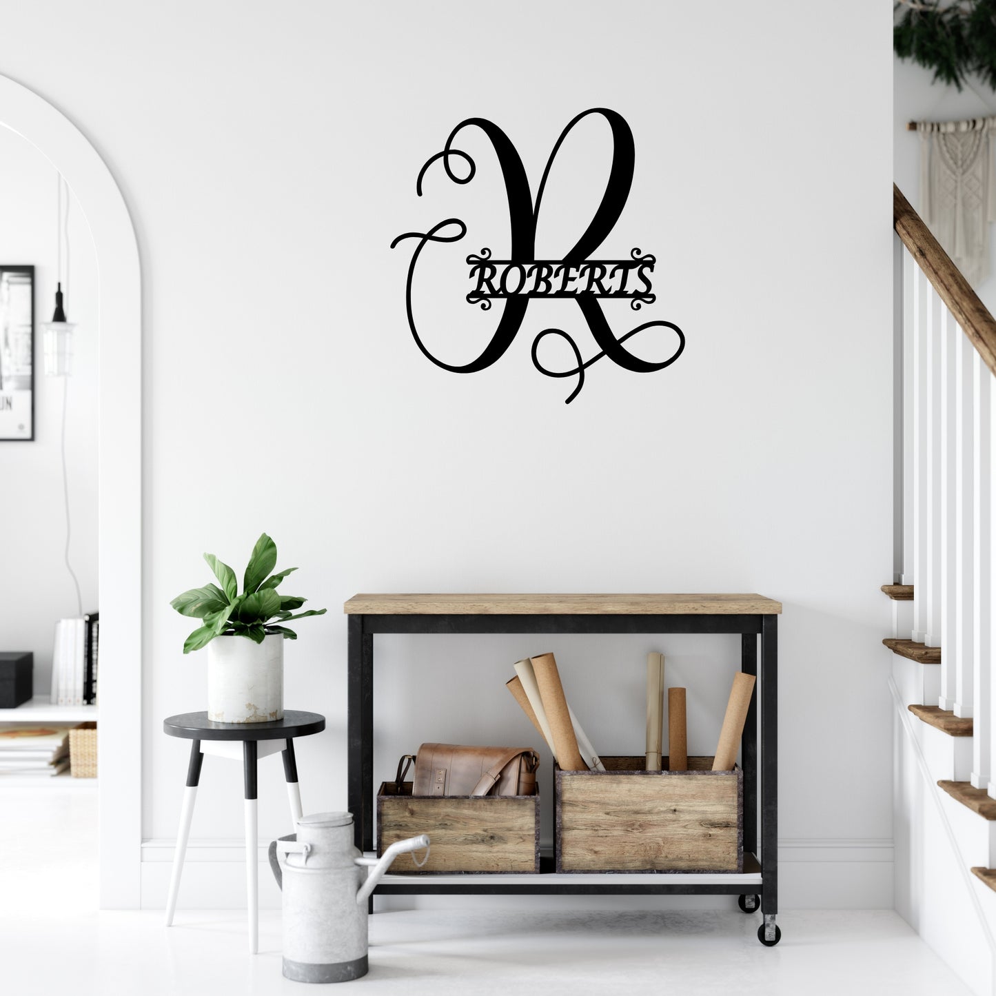 Calligraphy Family Name Monogram Metal Wall Art