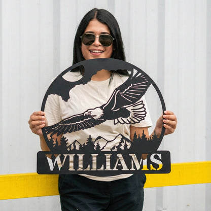 Custom Eagle Metal Name Sign - Mountain Wildlife Wall Art