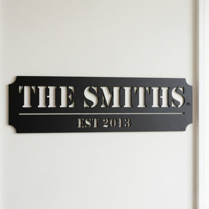 Custom Family Name Metal Sign - Straight Plaque with Established Year