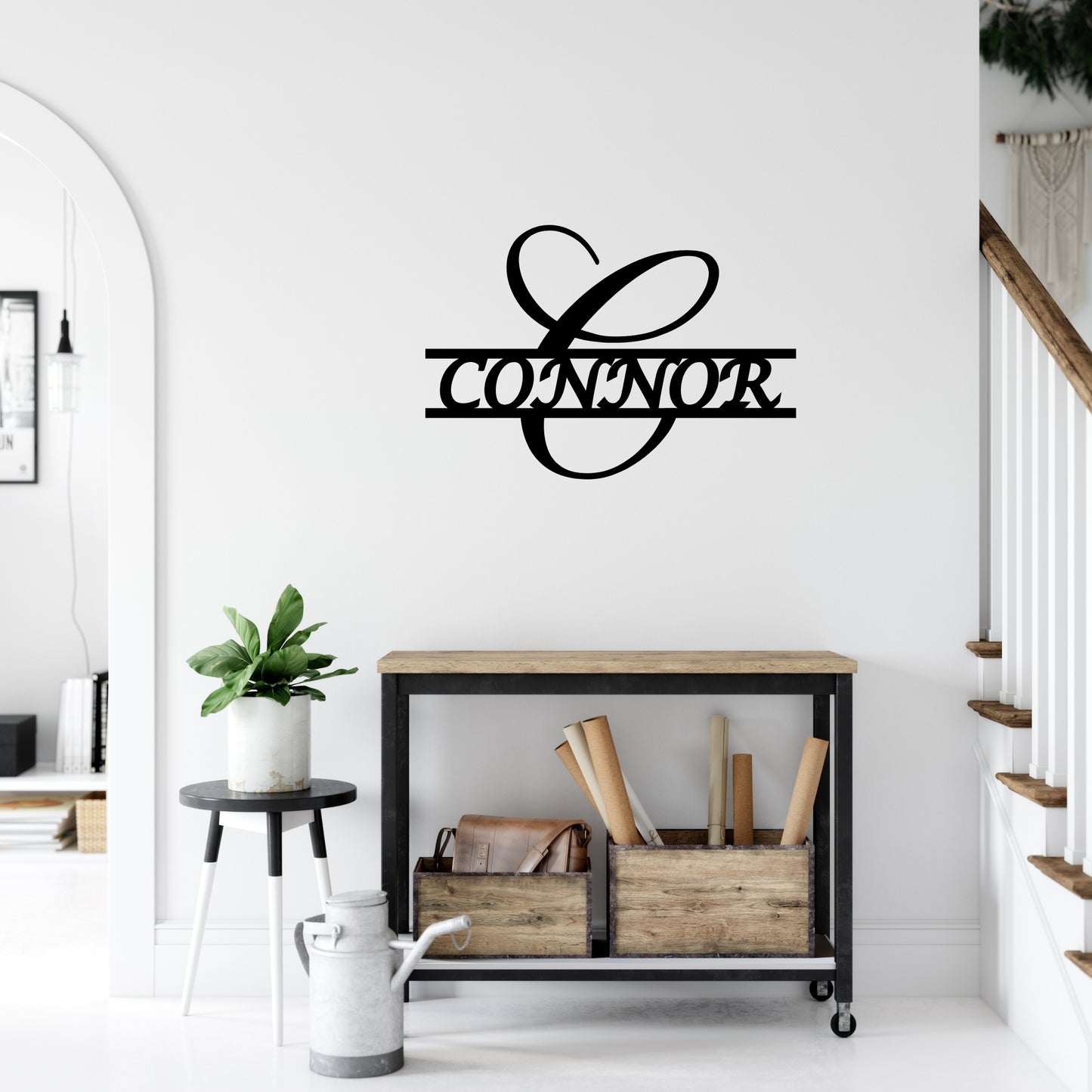 Custom Script Initial Metal Wall Art with Family Name