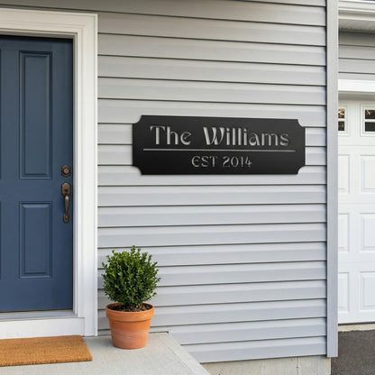 Custom Family Name Metal Sign - Stylized Serif with Established Date