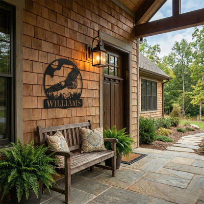 Custom Eagle Metal Name Sign - Mountain Wildlife Wall Art
