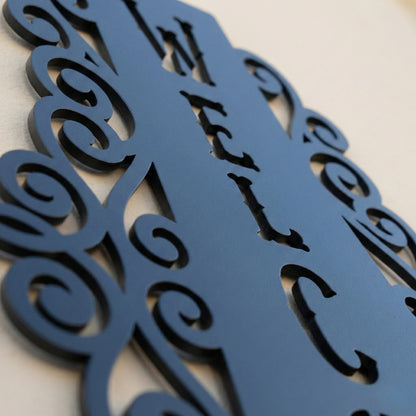 Vertical Welcome Metal Sign with Ornamental Scrollwork