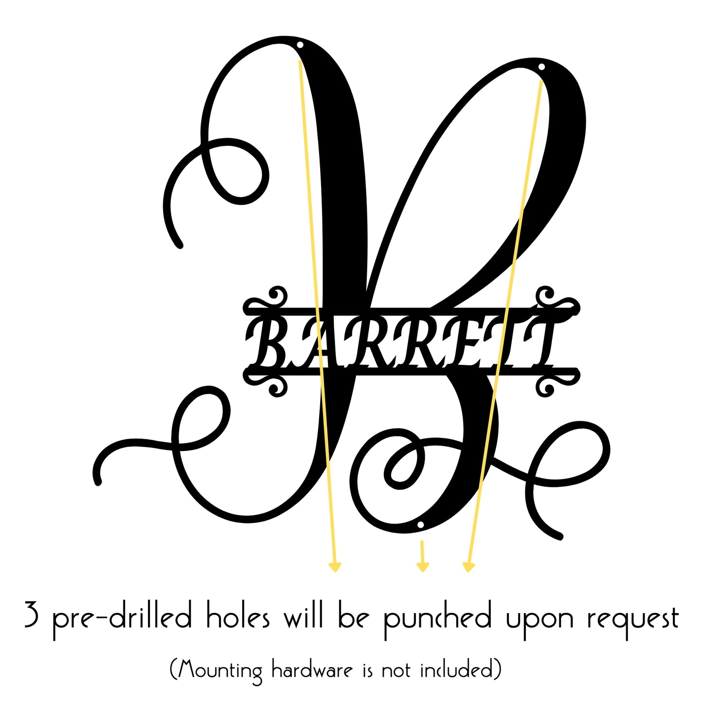 Calligraphy Family Name Monogram Metal Wall Art