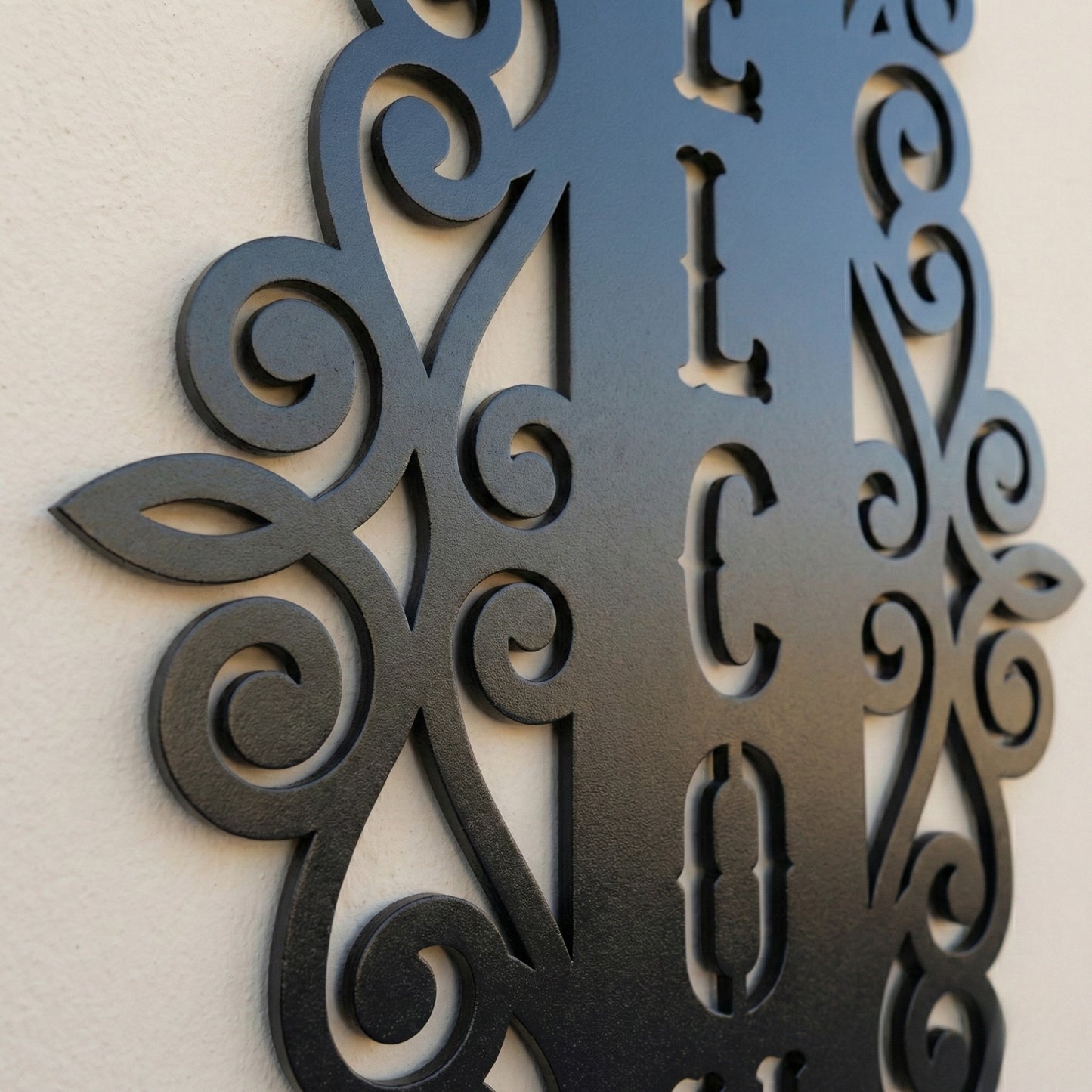 Vertical Welcome Metal Sign with Ornamental Scrollwork