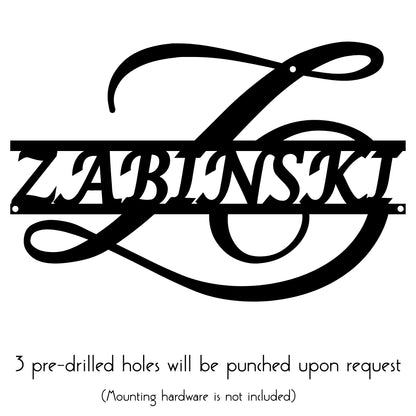 Custom Script Initial Metal Wall Art with Family Name