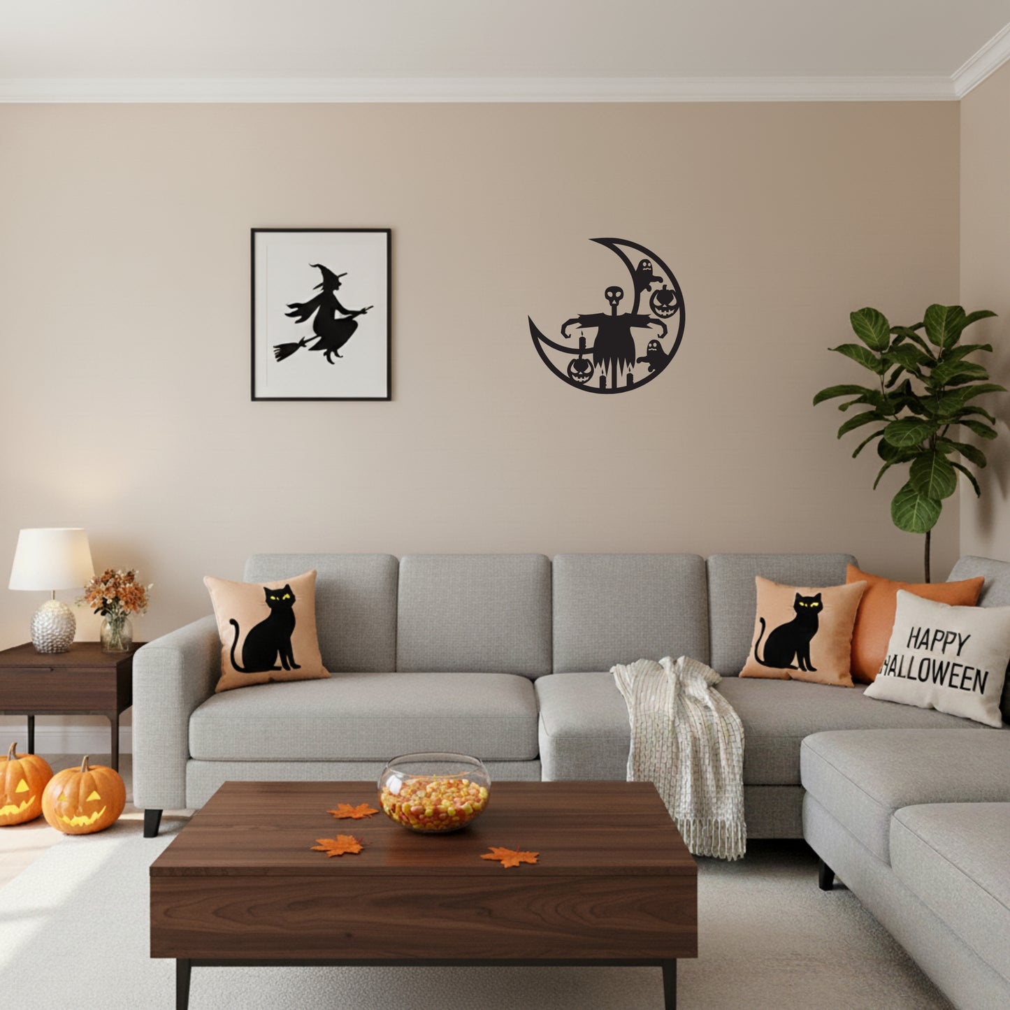 Halloween Moon Scarecrow Metal Wall Art