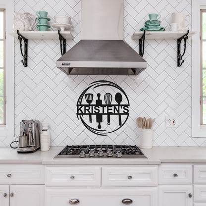 Personalized Kitchen Name Metal Wall Art - Circular Cooking Design