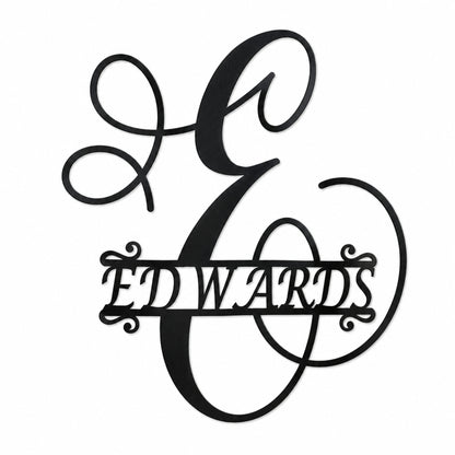 Calligraphy Family Name Monogram Metal Wall Art