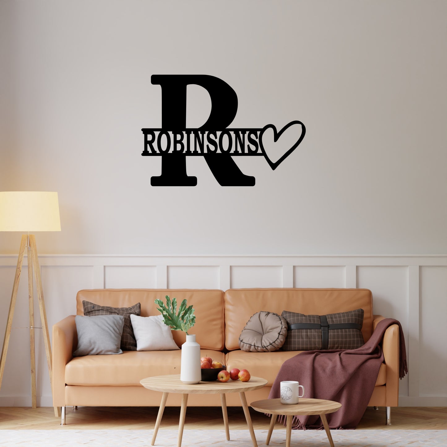 Personalized Initial & Family Name Metal Wall Art with Heart Design