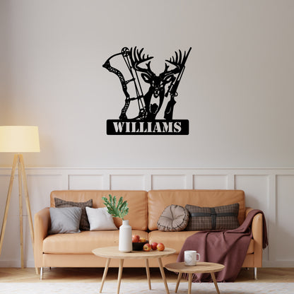 Custom Hunting Metal Sign - Deer, Bow & Rifle Wall Art