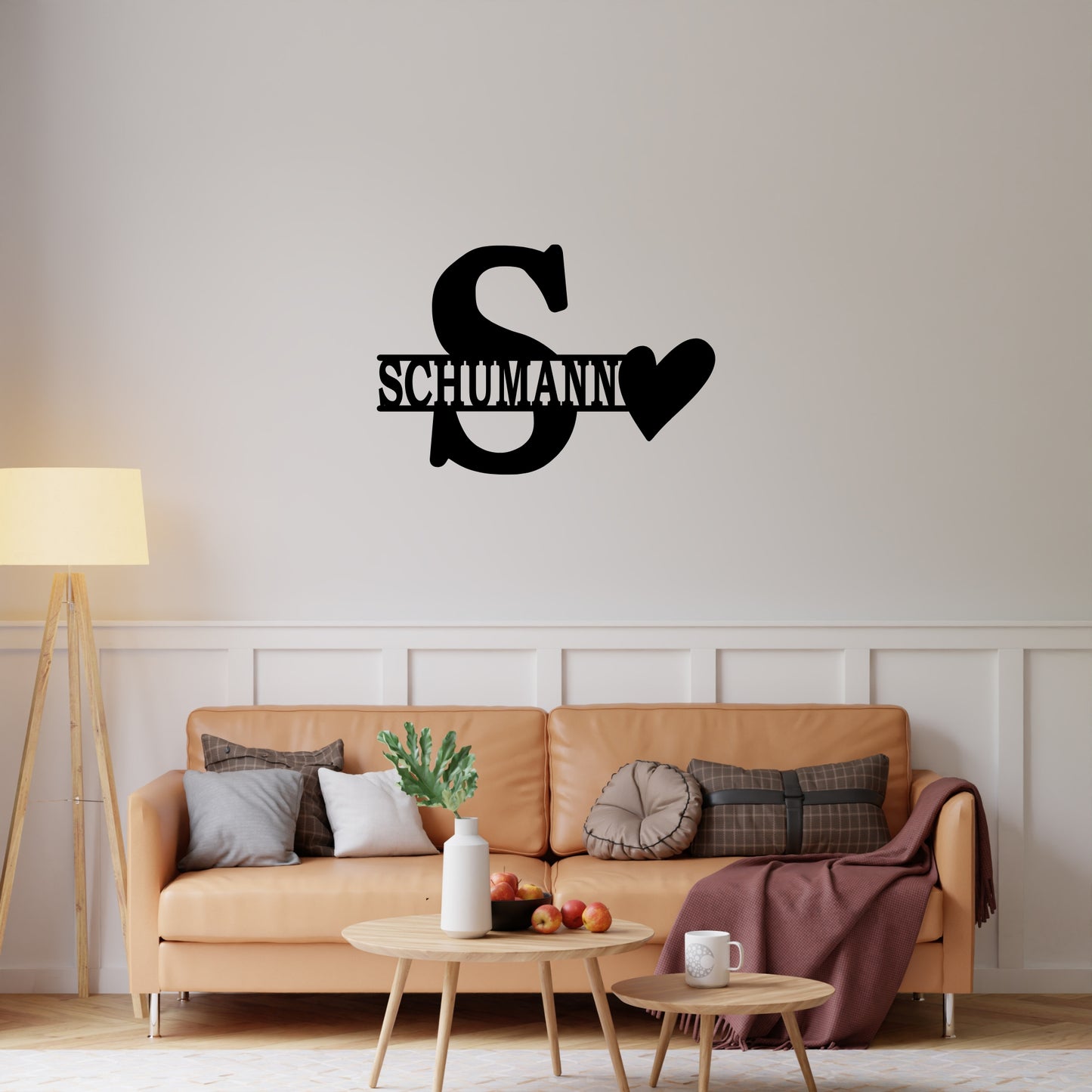 Personalized Initial & Family Name Metal Wall Art with Heart Accent