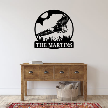 Custom Eagle Metal Name Sign - Mountain Wildlife Wall Art