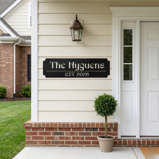 Custom Family Name Metal Sign - Stylized Serif with Established Date
