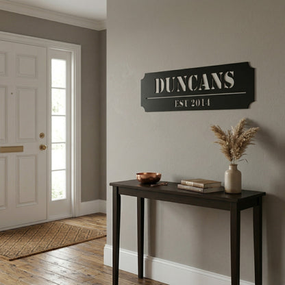 Custom Family Name Metal Sign - Straight Plaque with Established Year