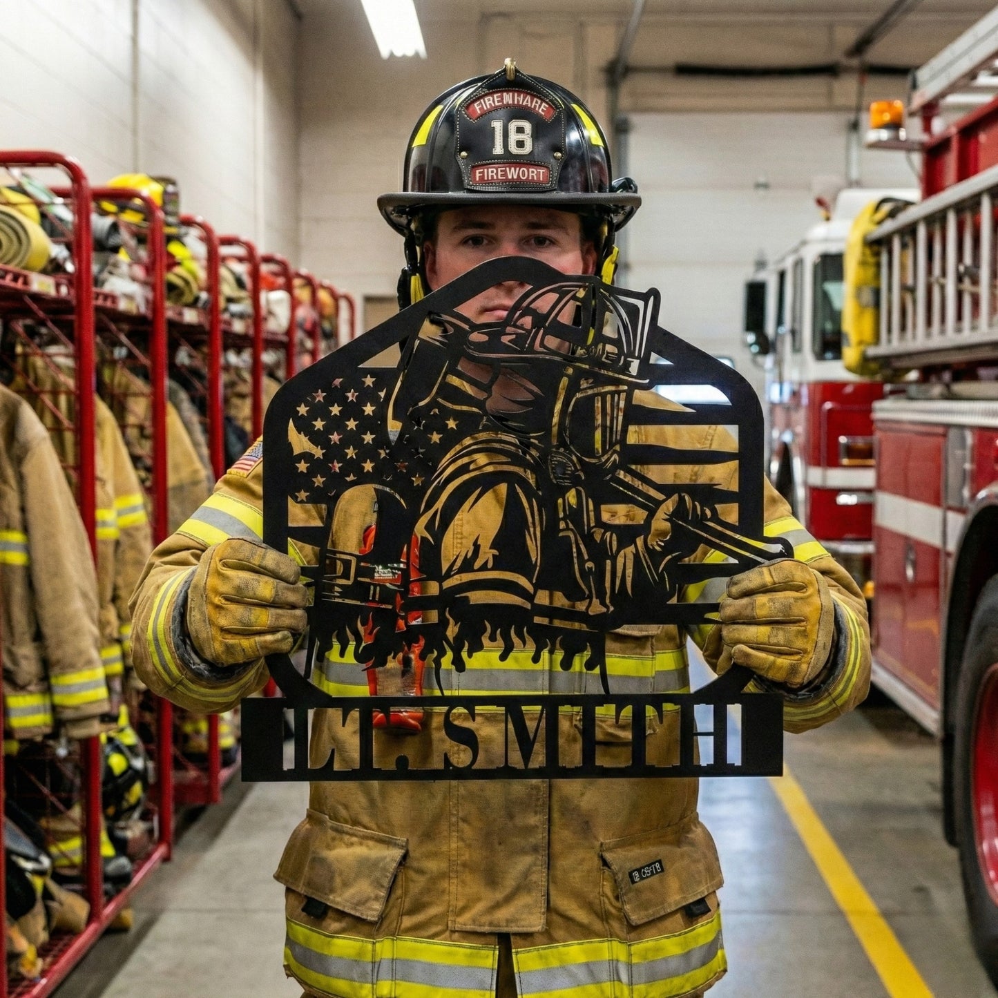 Firefighter Metal Wall Art with Custom Text