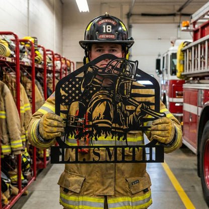 Firefighter Metal Wall Art with Custom Text