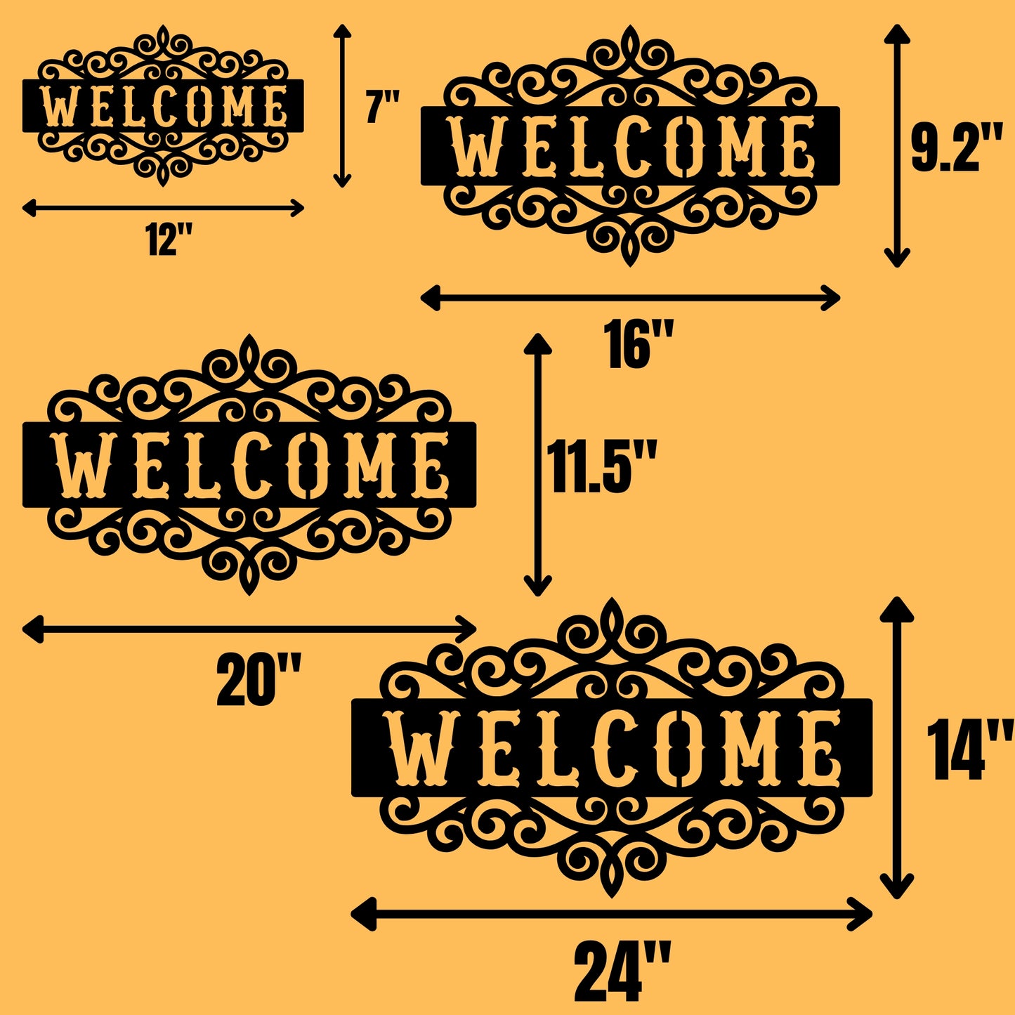 Decorative Welcome Metal Wall Art with Scrollwork Frame