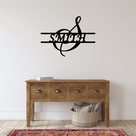 Custom Script Initial Metal Wall Art with Family Name
