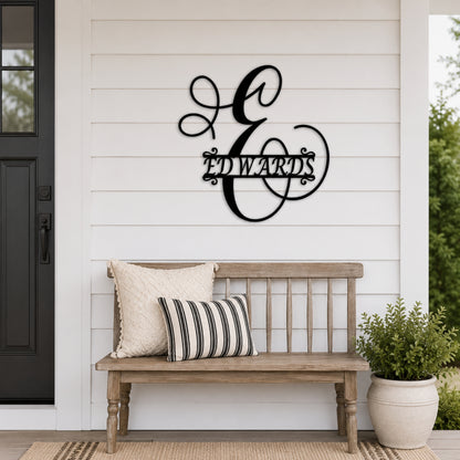 Calligraphy Family Name Monogram Metal Wall Art