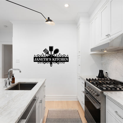 Custom Kitchen Utensil Metal Wall Art Sign - Personalized Text Design
