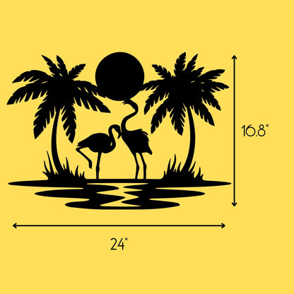 Tropical Flamingo Sunset Metal Wall Art